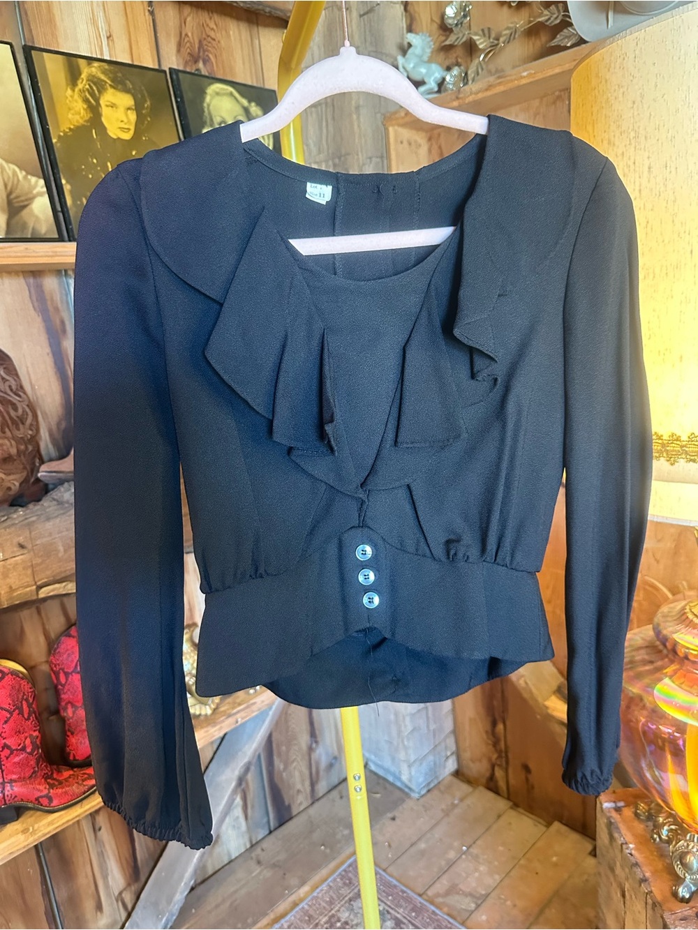 Vintage Black Ruffle Peplum Blouse